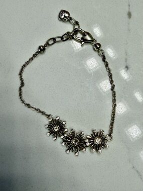 Brighton Silver Floral Crystal Bracelet with Three Snowflake Charms